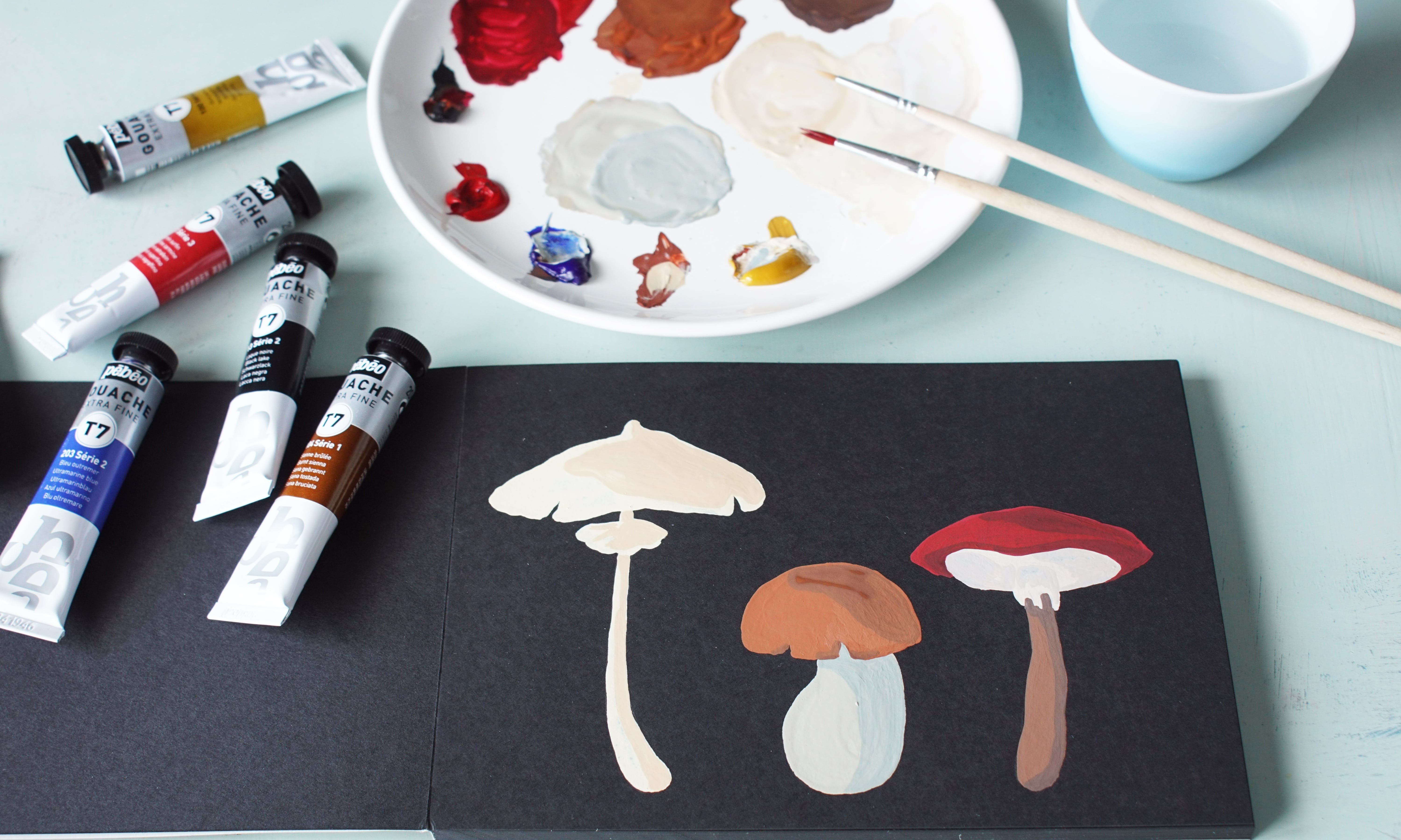 peinture champignons gouache