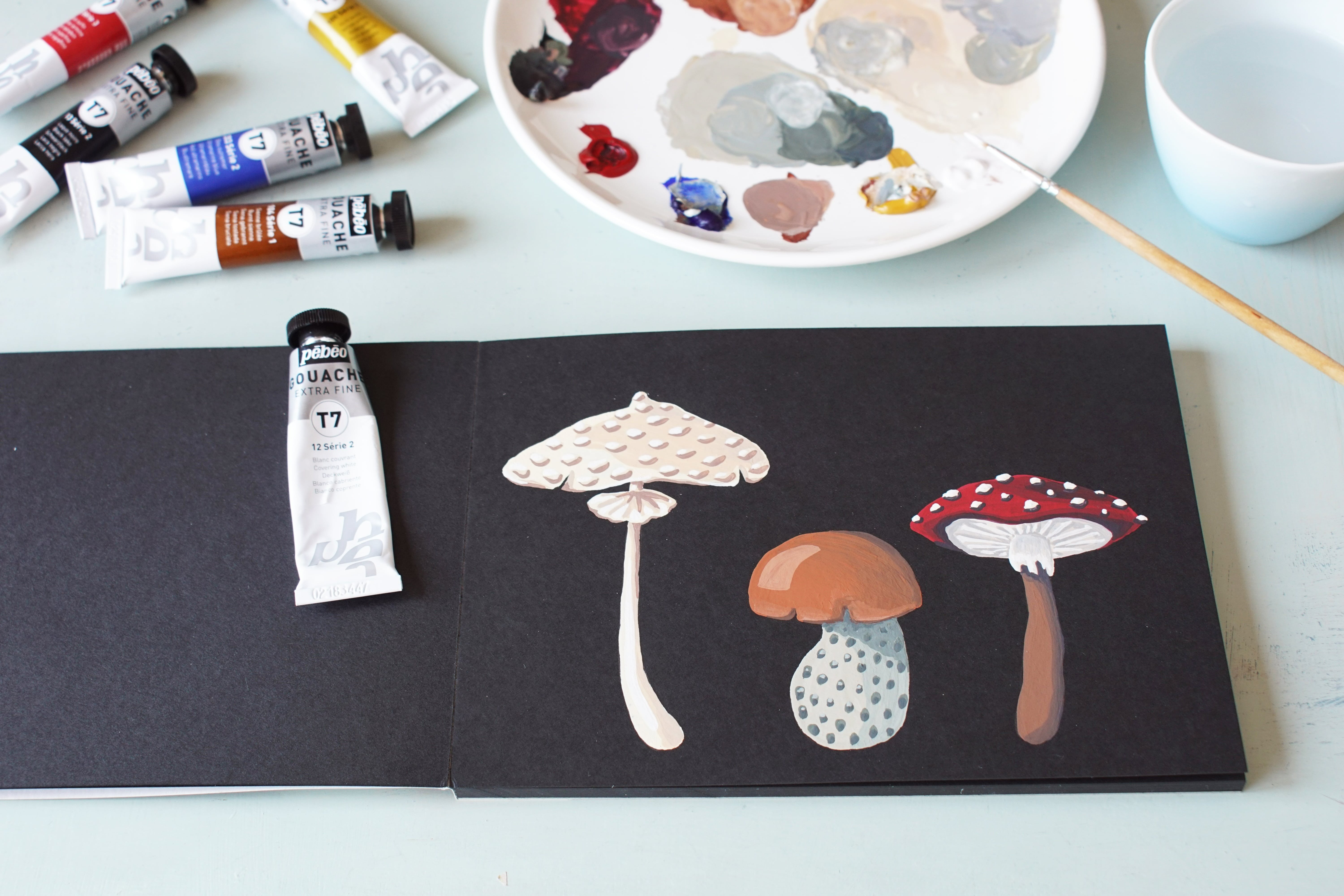 peinture champignons gouache