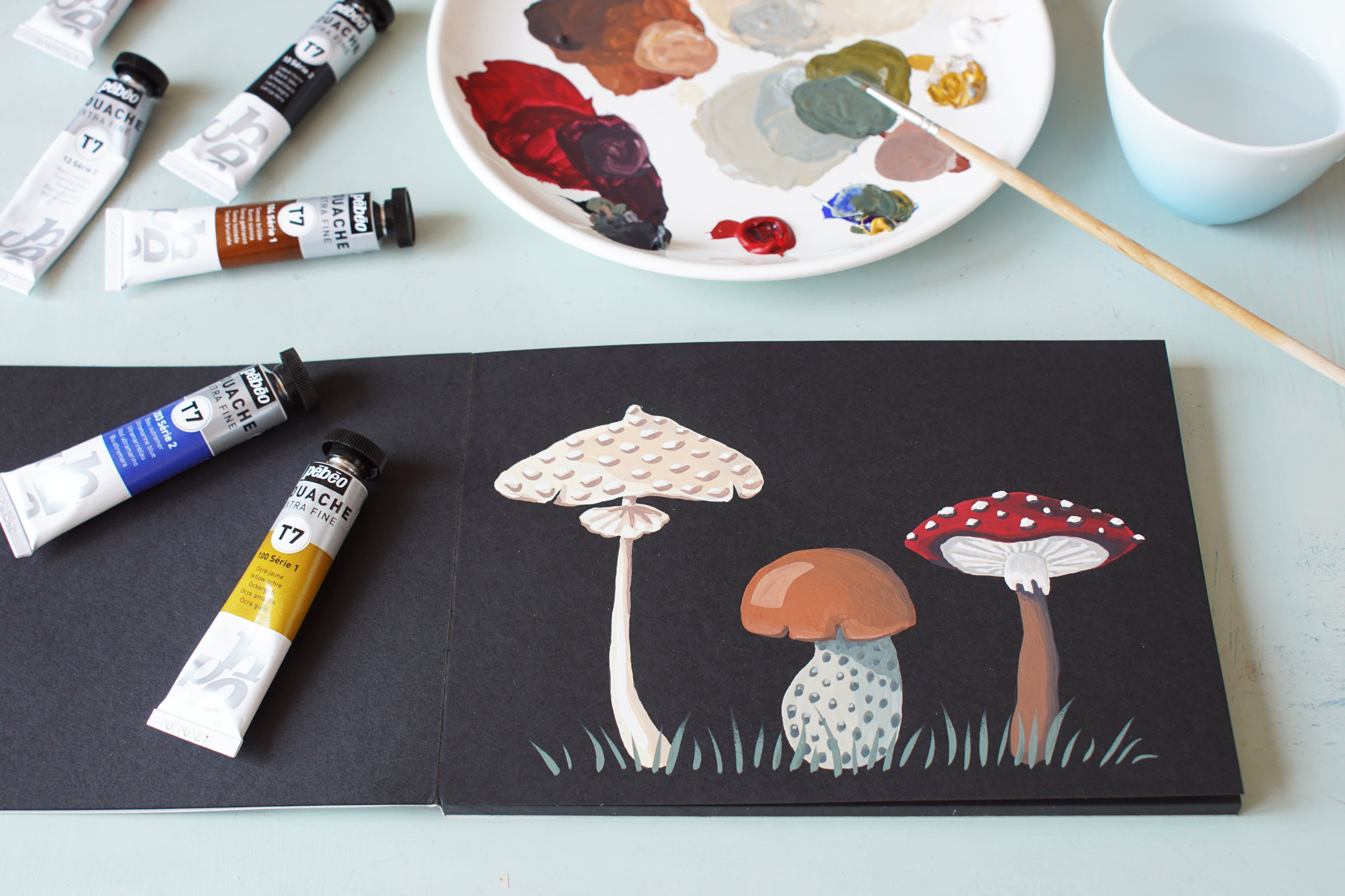 peinture champignons gouache