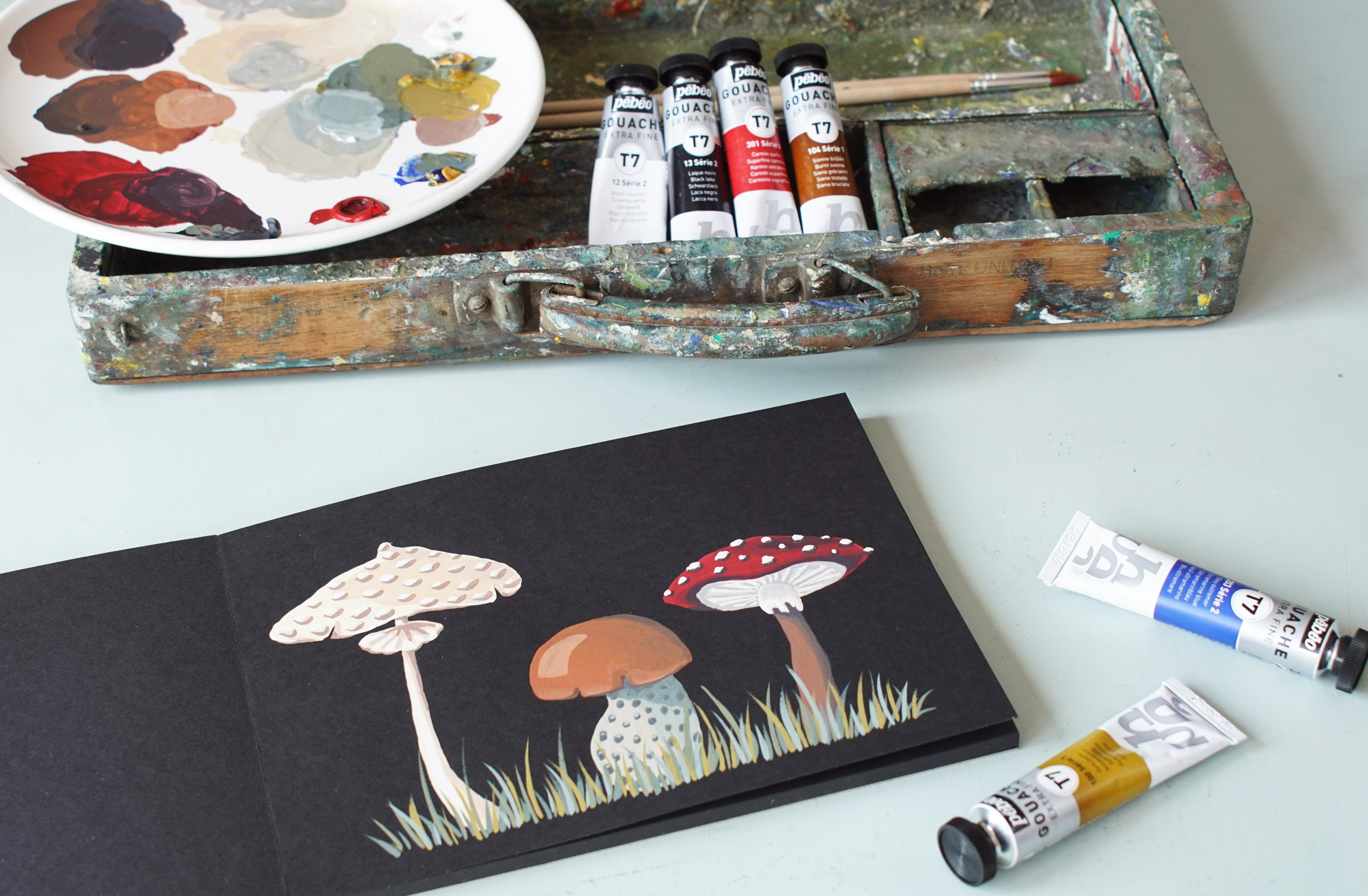 peinture champignons gouache