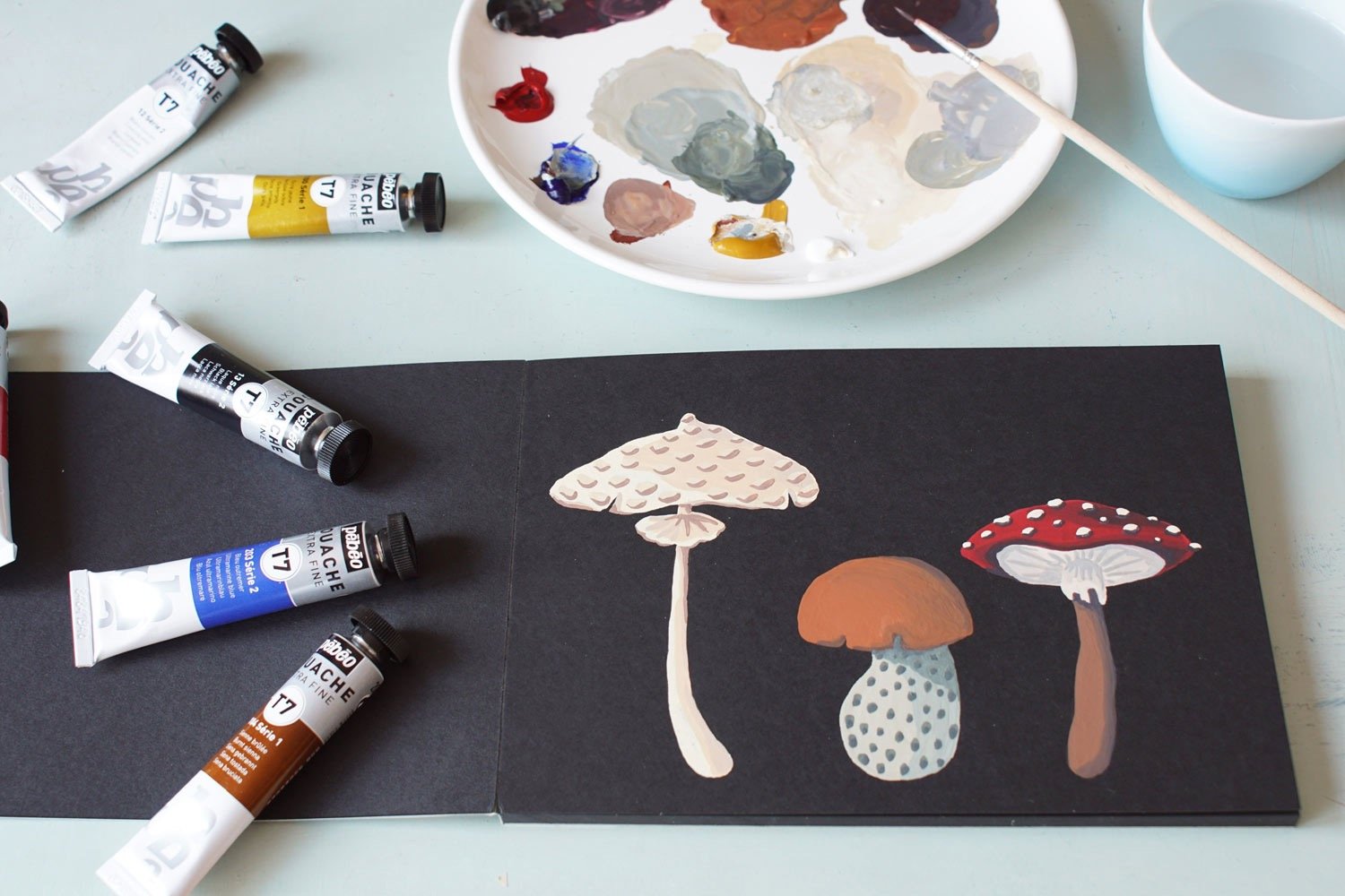 peinture champignons gouache